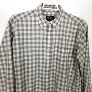 Pendleton Men 100% Virgin Wool Check Button Down Shirt Size L Gray White